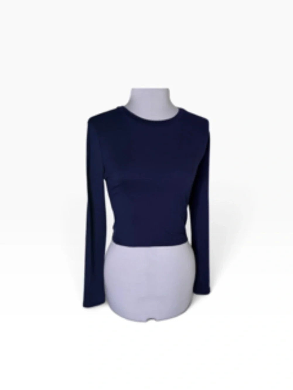 Shein Basic Crew Neck Tight Fit Navy Long Sleeve Crop Top Size M